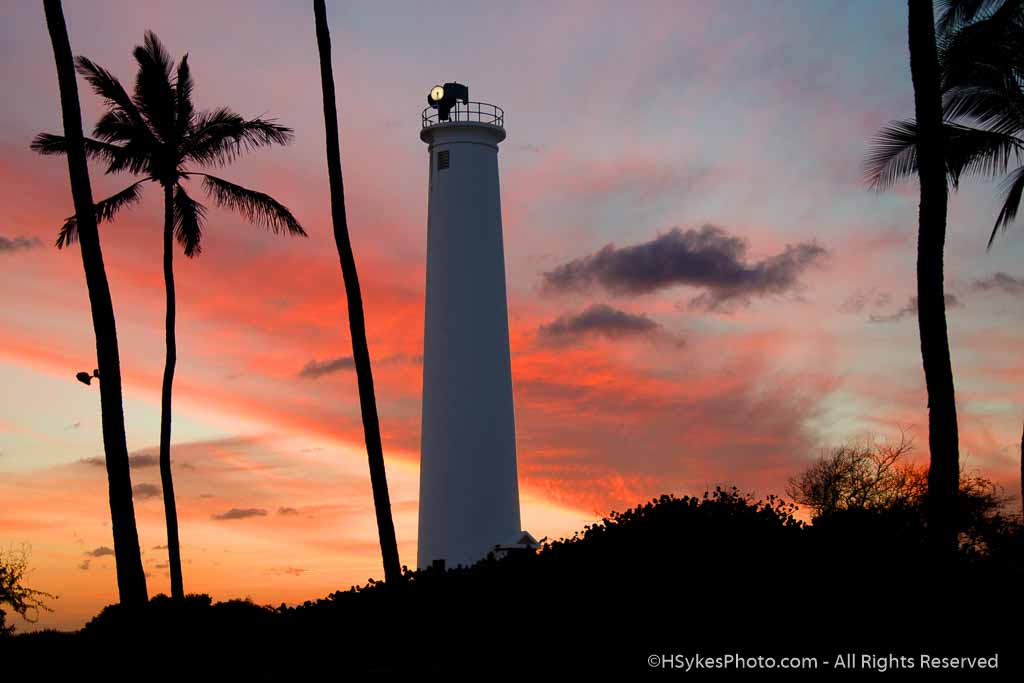Barbers Point Lighthouse, Oahu, HI at dusk photographed by Howard Sykes