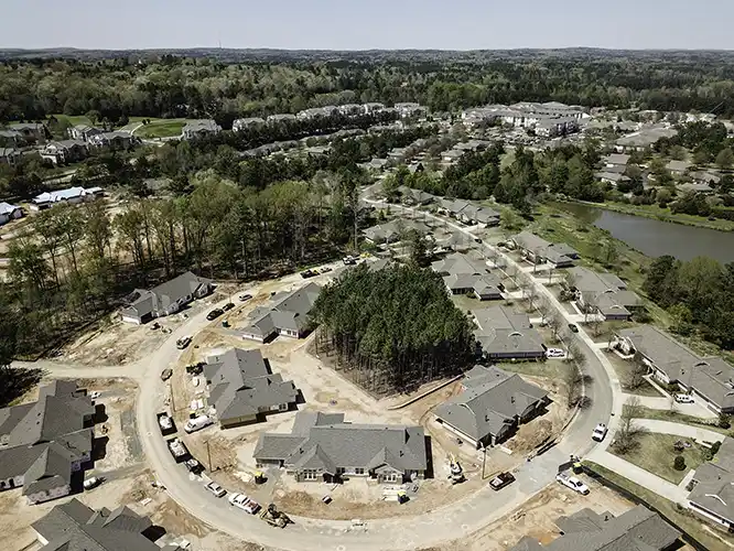 Aerial Drone Construction Photograph A aerial drone photograph can show an entire construction site and how it changes over time from preconstruction to completion.