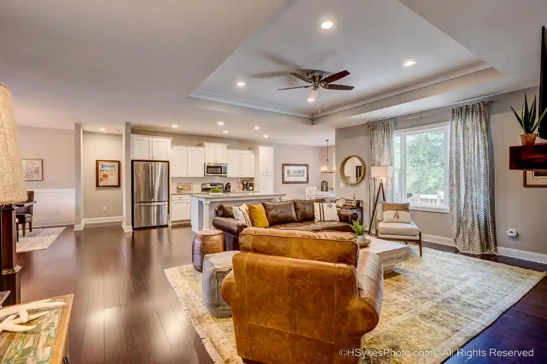 Family room looking towards kitchen