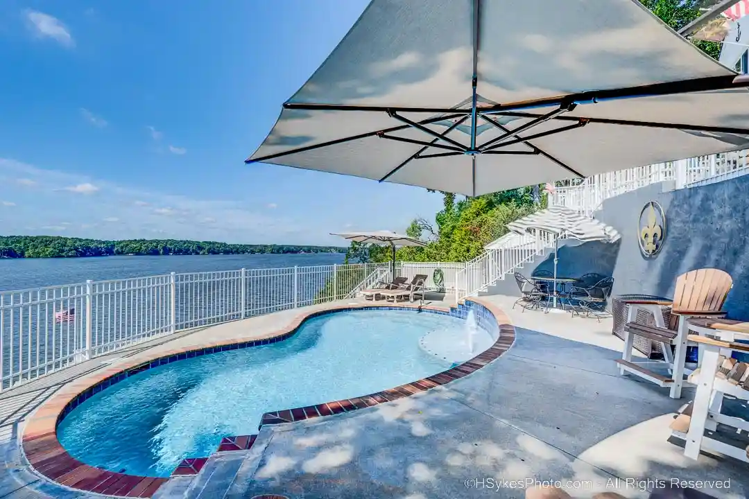 Pool with lake view